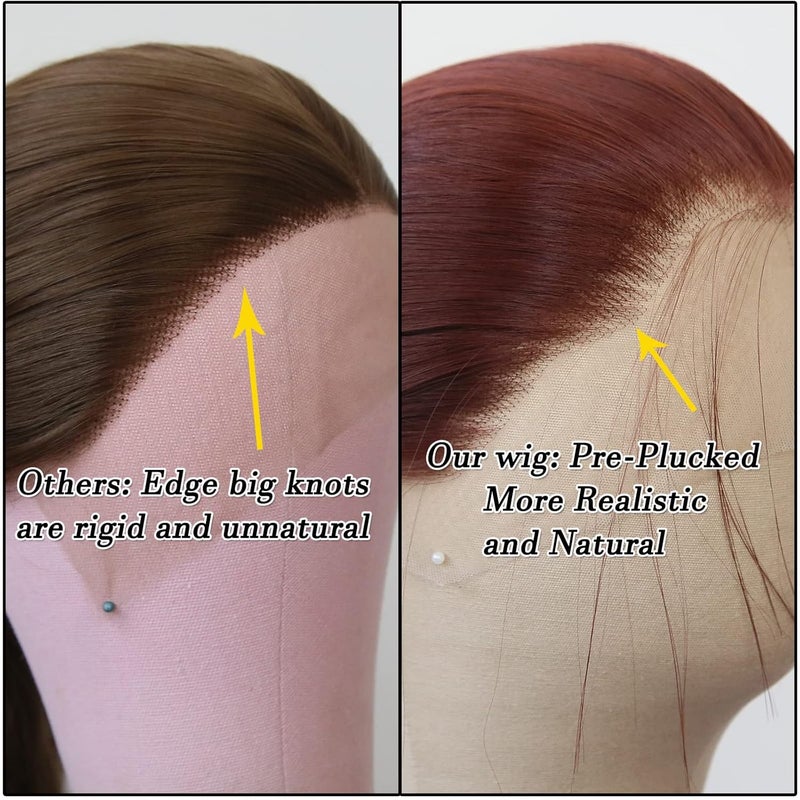 BTWTRY Reddish Brown Synthetic Lace Front Wig Long Straight Auburn Brown Lace Front Synthetic Wig Pre Plucked Natural Hairline Glueless Heat Resistant Fiber Hair Wig for Fashion Women (Reddish Brown) - Image 3